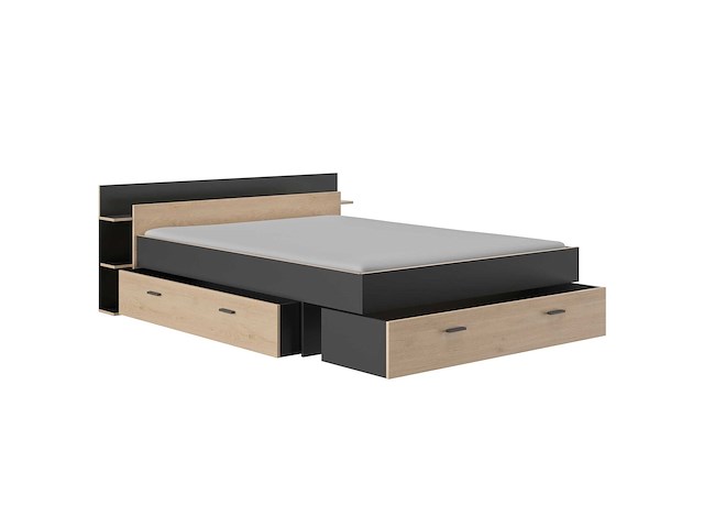 Bed met opbergruimte eveline 160x200 - zwart/kastanjehout - afbeelding 4 van  7