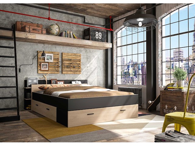 Bed met opbergruimte eveline 160x200 - zwart/kastanjehout - afbeelding 5 van  7