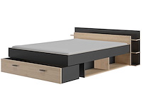 Bed met opbergruimte eveline 160x200 - zwart/kastanjehout - afbeelding 3 van  7