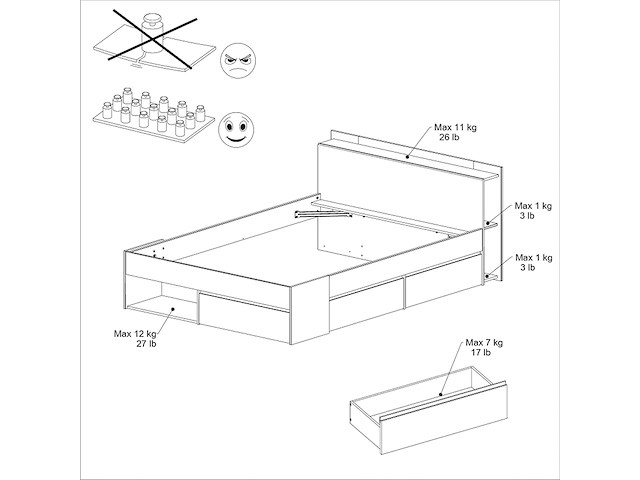 Bed most 140x190/200cm met lades - zwart - afbeelding 7 van  7