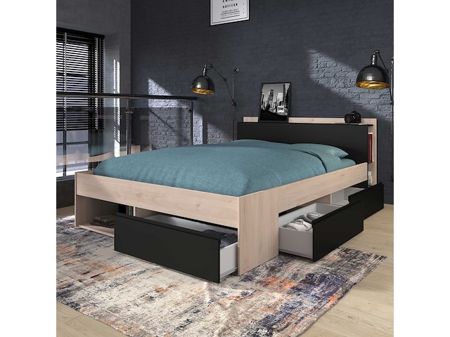Bed most 140x190/200cm met lades - zwart - afbeelding 2 van  7