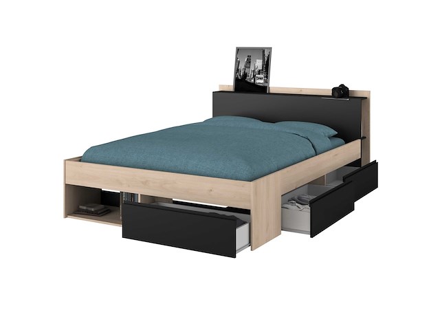 Bed most 140x190/200cm met lades - zwart - afbeelding 4 van  7