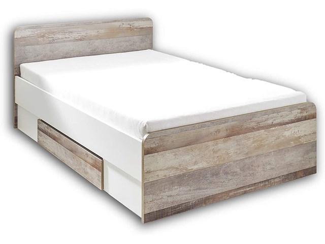 Bed petrus 140x200 met 2 lades - wit/drijfhout - afbeelding 1 van  2