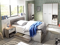 Bed petrus 140x200 met 2 lades - wit/drijfhout - afbeelding 2 van  2
