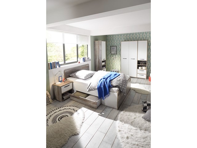 Bed petrus 140x200 met 2 lades - wit/drijfhout - afbeelding 2 van  2