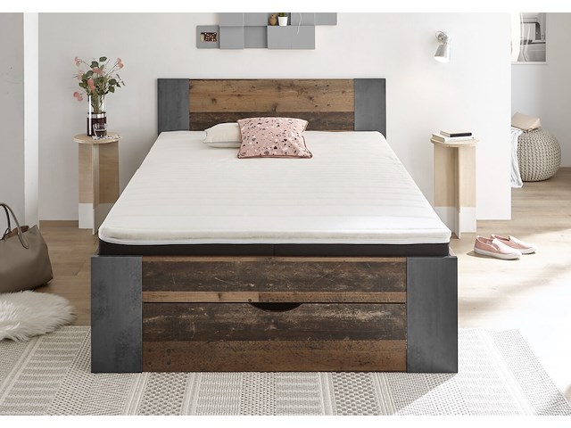 Bed rudi 140x200 met 1 lade - old style/beton - afbeelding 1 van  6