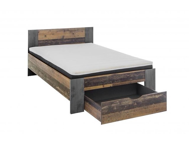 Bed rudi 140x200 met 1 lade - old style/beton - afbeelding 3 van  6