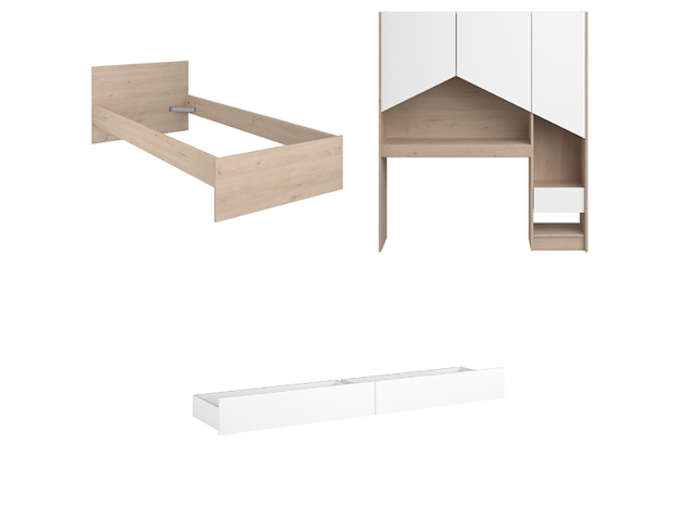 Bed shelby 90x200 cm met 2 opberglades en achterbouw-eik/wit - afbeelding 5 van  5