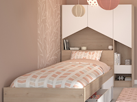 Bed shelby 90x200 cm met 2 opberglades en achterbouw-eik/wit - afbeelding 1 van  5