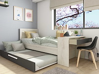 Bed shipley 90x200 met bureau en bedlade - grenen/ wit - afbeelding 2 van  7
