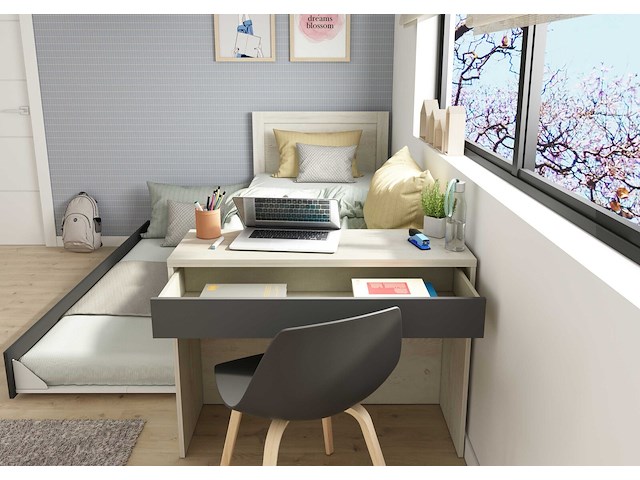 Bed shipley 90x200 met bureau en bedlade - grenen/ wit - afbeelding 3 van  7