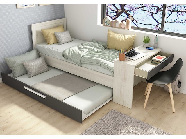 Bed shipley 90x200 met bureau en bedlade - grenen/ wit - afbeelding 4 van  7