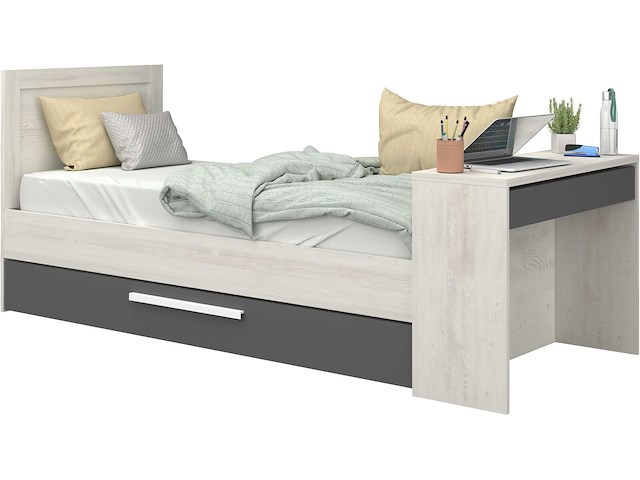 Bed shipley 90x200 met bureau en bedlade - grenen/ wit - afbeelding 5 van  7