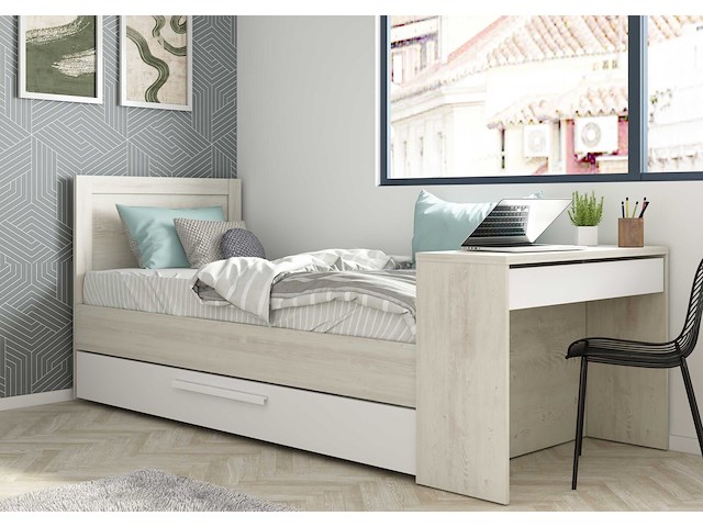 Bed shipley 90x200 met bureau en lade - wit grenen - afbeelding 1 van  7