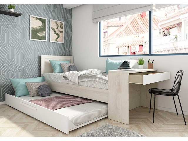 Bed shipley 90x200 met bureau en lade - wit grenen - afbeelding 2 van  7