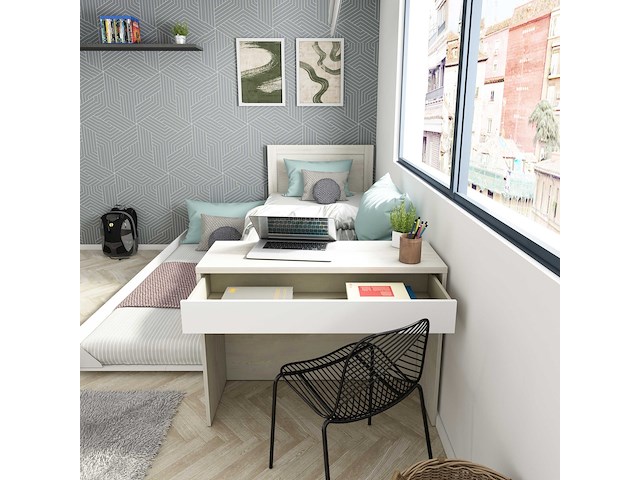 Bed shipley 90x200 met bureau en lade - wit grenen - afbeelding 5 van  7