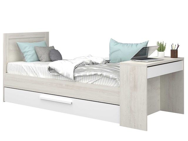 Bed shipley 90x200 met bureau en lade - wit grenen - afbeelding 7 van  7