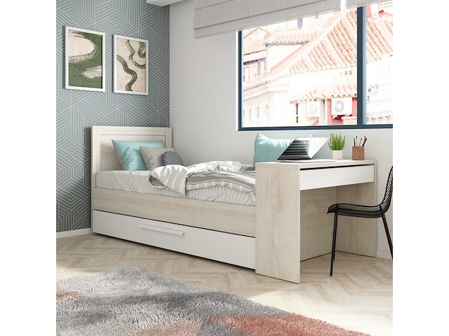 Bed shipley 90x200 met bureau en lade - wit grenen - afbeelding 4 van  7
