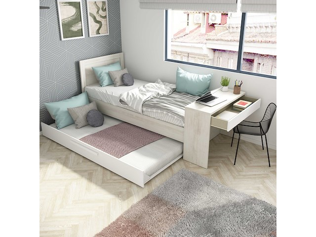 Bed shipley 90x200 met bureau en lade - wit grenen - afbeelding 6 van  7