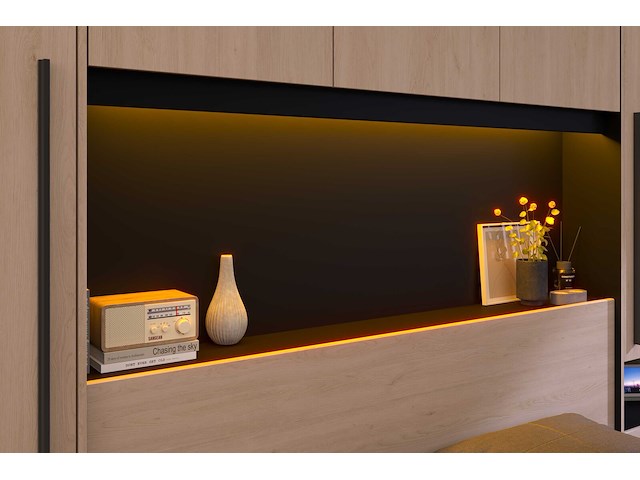 Bedbrug ponte 265cm met twee nachttafeltjes en led-verlichting - eikdecor/zwart - afbeelding 6 van  7