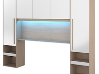 Bedbrug ponte 265cm met twee nachttafeltjes en led-verlichting - hoogglans wit/eikdecor - afbeelding 4 van  8