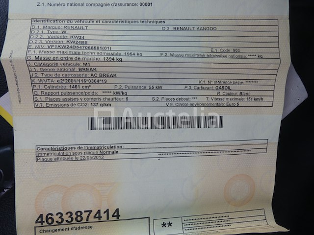 Bedrijfsvoertuig renault kangoo (2012-47,883 km)(vin:vf1kw24b547066581 ) - afbeelding 21 van  31