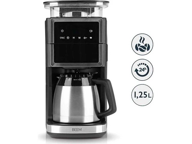 Beem fresh-aroma-perfect iii thermo koffiemachine, 1000w, met molen, zwart/roestvrij staal - afbeelding 2 van  5