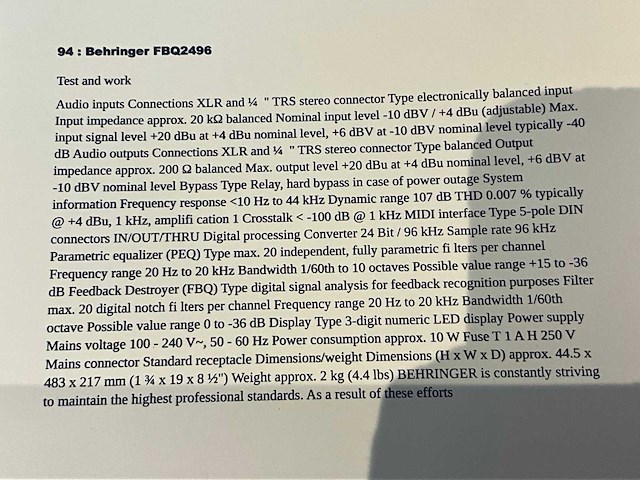 Behringer fbq2496 feedback destroyer - afbeelding 3 van  3