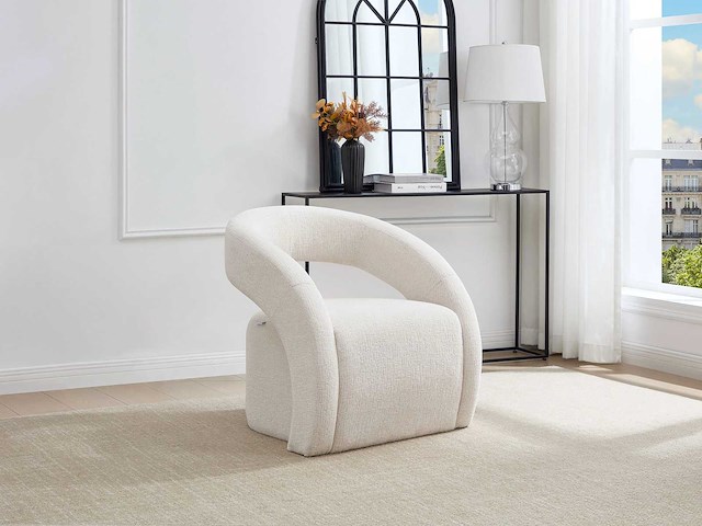 Beige chenille stoffen fauteuil van maison céphy - afbeelding 1 van  5