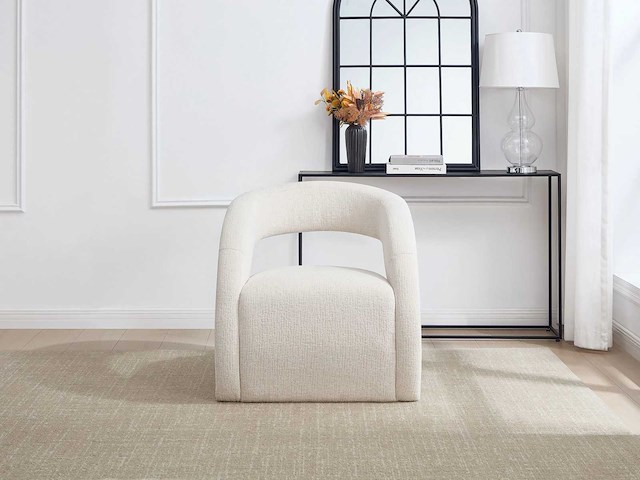 Beige chenille stoffen fauteuil van maison céphy - afbeelding 5 van  5