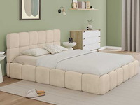 Beige fluwelen borstbed met bedbasis en hoofdeinde 160x200m