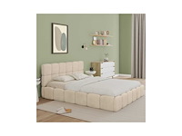 Beige fluwelen borstbed met bedbasis en hoofdeinde 160x200m - afbeelding 3 van  10