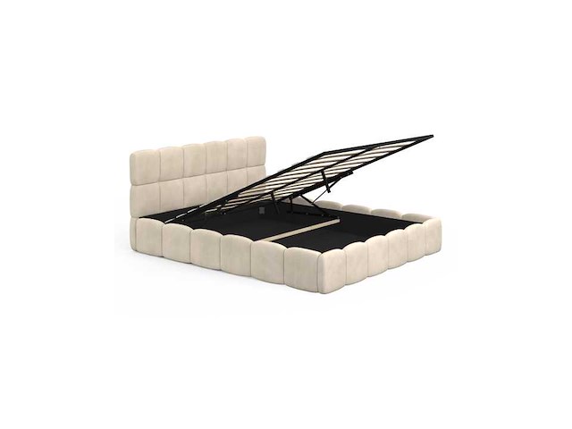 Beige fluwelen borstbed met bedbasis en hoofdeinde 160x200m - afbeelding 4 van  10