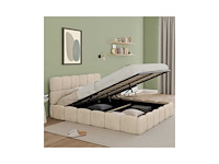 Beige fluwelen borstbed met bedbasis en hoofdeinde 160x200m - afbeelding 5 van  10