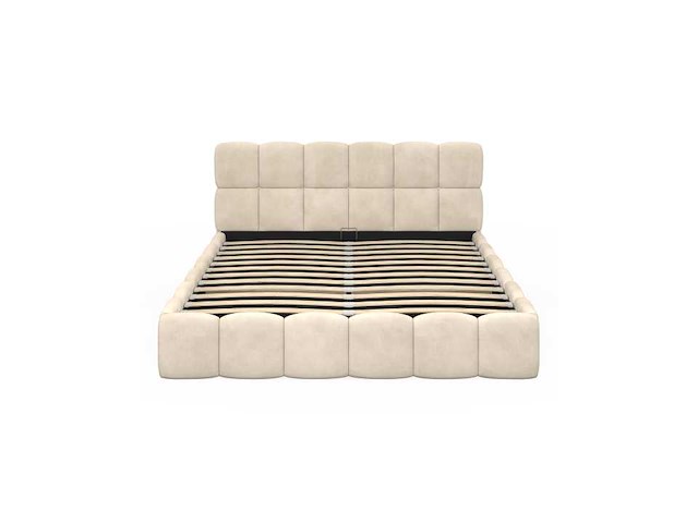 Beige fluwelen borstbed met bedbasis en hoofdeinde 160x200m - afbeelding 7 van  10