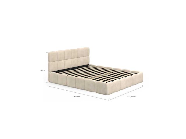 Beige fluwelen borstbed met bedbasis en hoofdeinde 160x200m - afbeelding 8 van  10