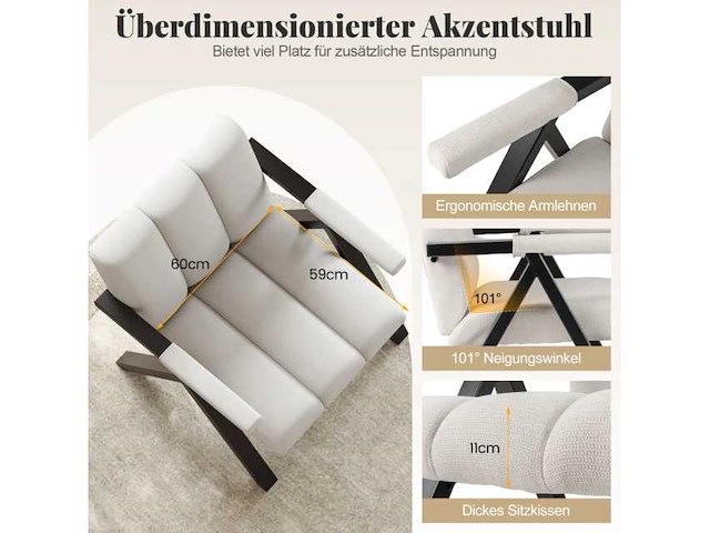 Beige ligstoel met metalen frame en armleuningen - afbeelding 2 van  3