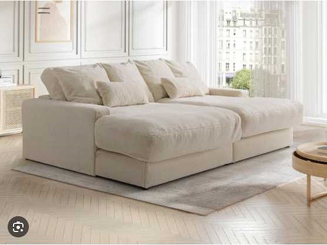 Beige nepbont diepzitter 3-zits comfortbank van pascal morabito - afbeelding 1 van  10