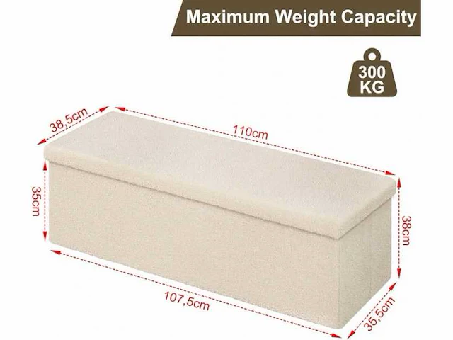 Beige ottomaanse opslagkist teddybeer 110 x 38 x 38 - afbeelding 2 van  5