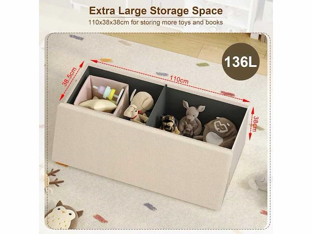Beige ottomaanse opslagkist teddybeer 110 x 38 x 38 - afbeelding 3 van  5