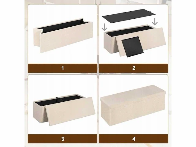 Beige ottomaanse opslagkist teddybeer 110 x 38 x 38 - afbeelding 4 van  5