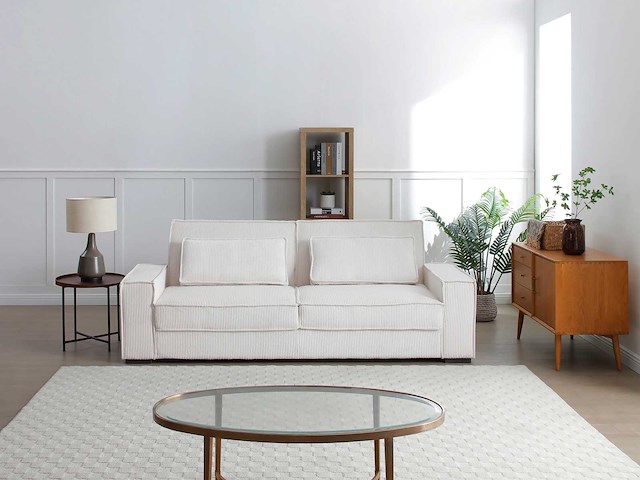 Beige ribfluwelen cabrio 3-zits bank - afbeelding 2 van  10