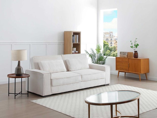 Beige ribfluwelen cabrio 3-zits bank - afbeelding 1 van  10