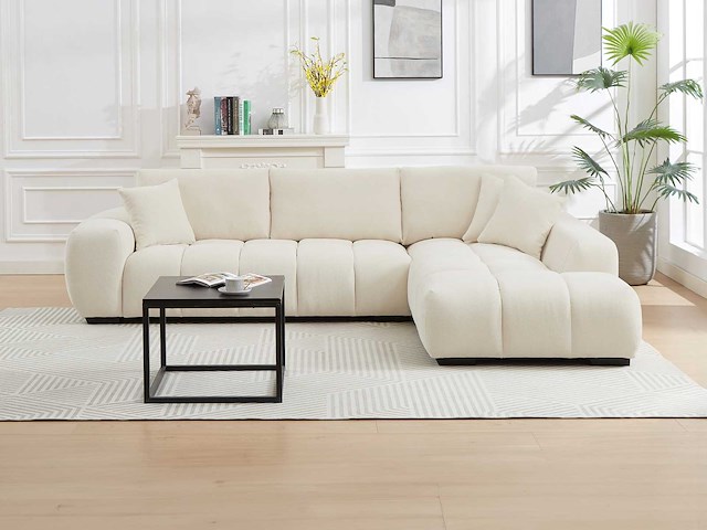 Beige stof stof rechterhoek bank - afbeelding 8 van  9