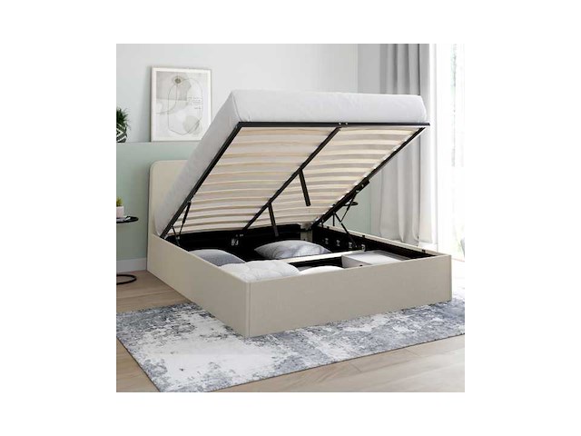 Beige stoffen borstbed met bedvoet en afgerond hoofdeinde 140x190cm - afbeelding 4 van  9