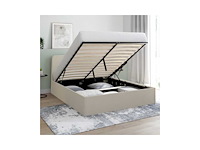 Beige stoffen borstbed met bedvoet en afgerond hoofdeinde 140x190cm - afbeelding 4 van  9