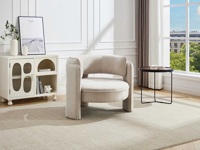 Beige stoffen fauteuil - afbeelding 3 van  6
