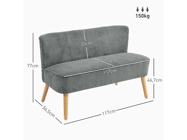 Bekleedde 2-zits bank, hout, polyester fluweel - afbeelding 4 van  6