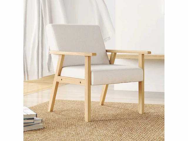 Bekleedde fauteuil met armleuningen, linnen look eetkamer - afbeelding 1 van  5