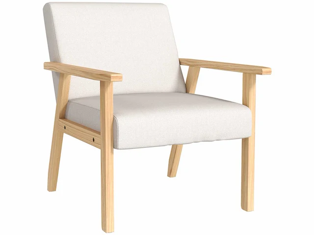 Bekleedde fauteuil met armleuningen, linnen look eetkamer - afbeelding 2 van  5